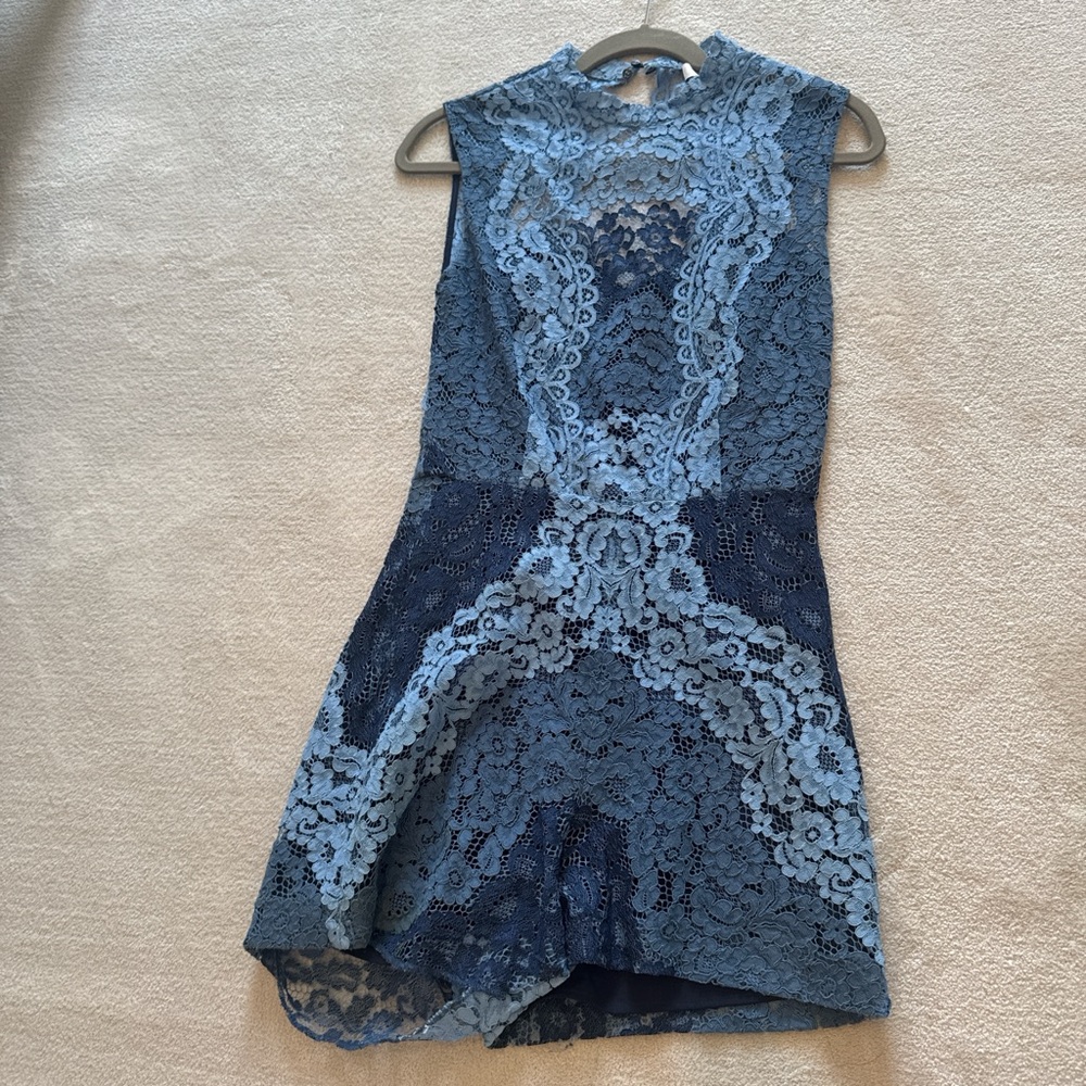 Sandro Blue Sheath Jumpsuit Mock Neck Sleeveless